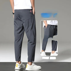 Spring and Summer Men's Thin Senior Ice Silk Breathable Casual Pants Loose Quick Drying Men's Pants Sports Nine-point Pants Men
