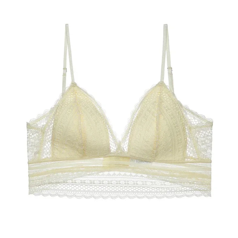 French Lace Lingerie for Women Sexy U-shaped Large Backless Thin Style Without Steel Rings Triangular Soft Cup Bra Cover