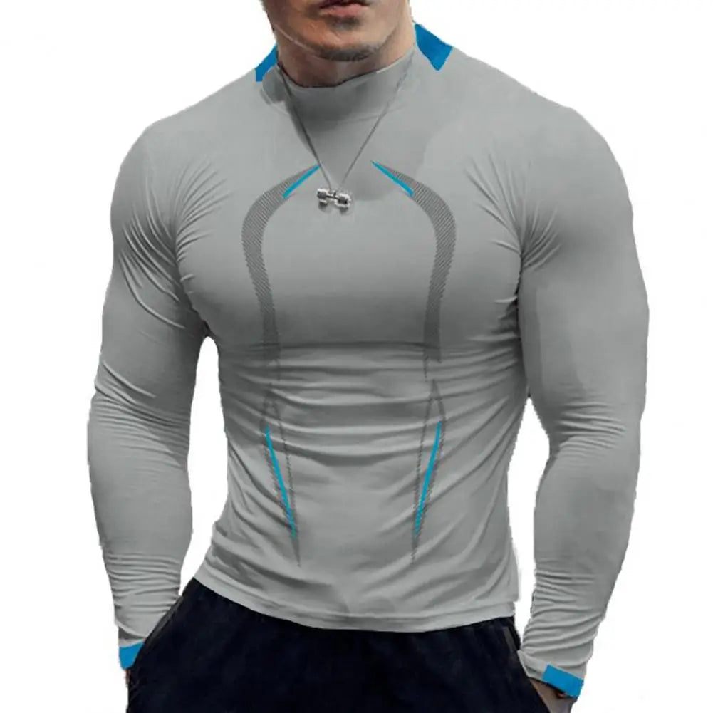 Men Workout Long Sleeve T-shirt Gym Shirt Round Neck Slim Fit T-shirt Sweat Absorption Workout Tees Quick Dry Sports T-shirts