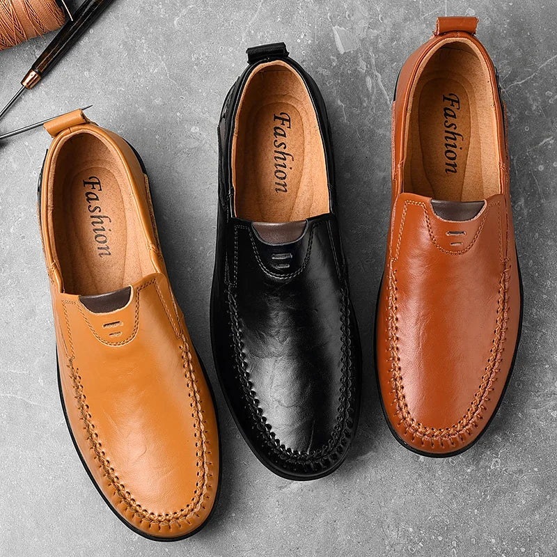 Handmade Shoes Genuine Leather Casual Shoes For Men Flat Platform Walking Shoes Outdoor Footwear Loafers Breathable Sneakers