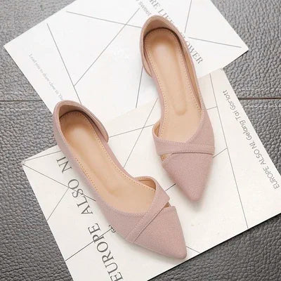 Women Flats Pink Black Pure Color Plus Small Size  35 Large 41 42 43 44 Suede Leather Pointed Toe Office Lady Flat Heel Shoes