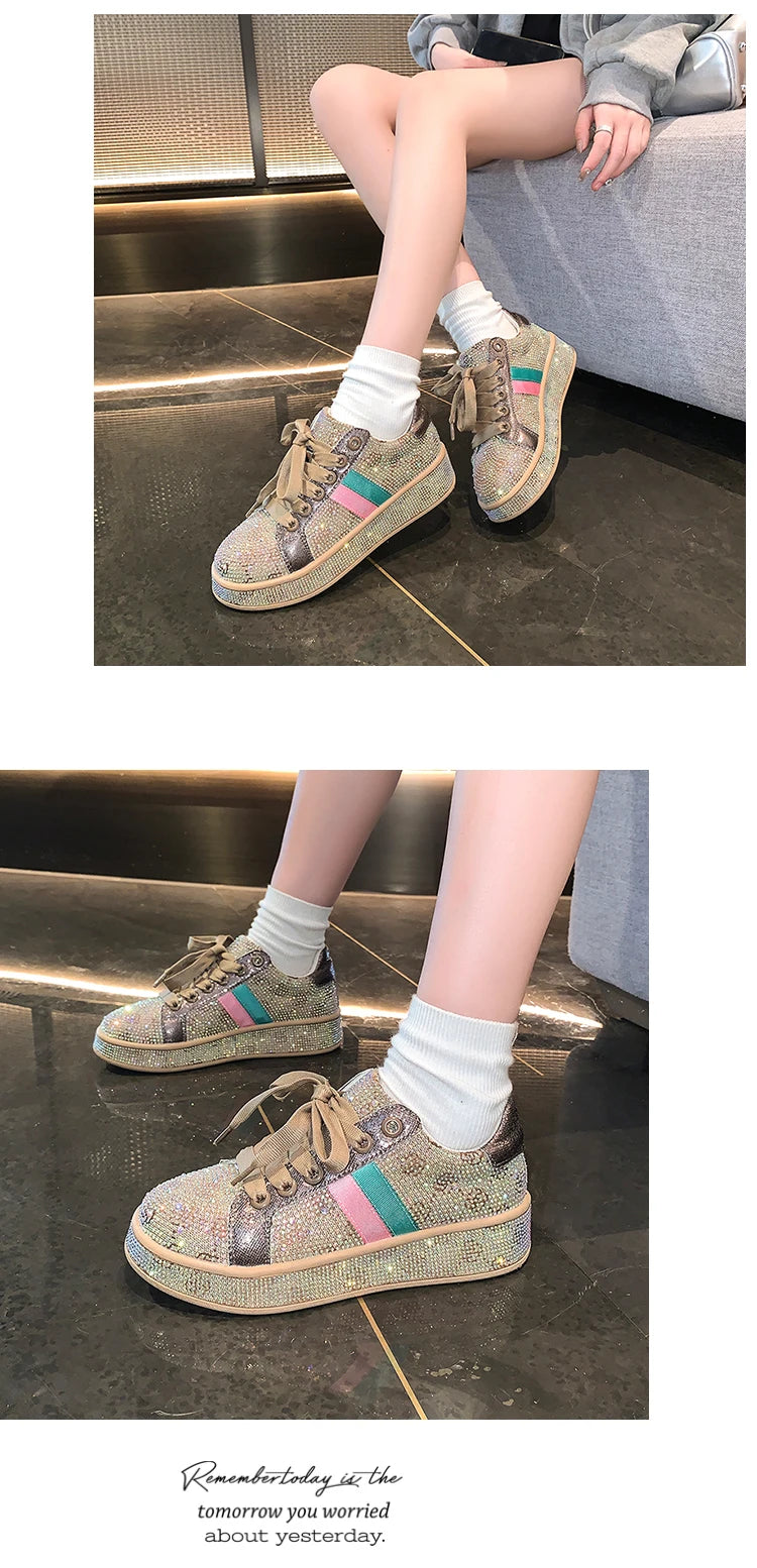 Shoes for Women 2025New Rhinestone Womens Sneaksers Diamond Breathable Luxury Casual Thick Bottoms Dad Sports Shoe Zapatos Mujer