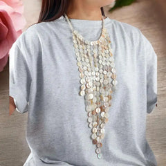 Fashion Accessories, Women's Summer Beach Style Handmade Bead Necklace with Shell Tassel Multi-layered Collarbone Chain