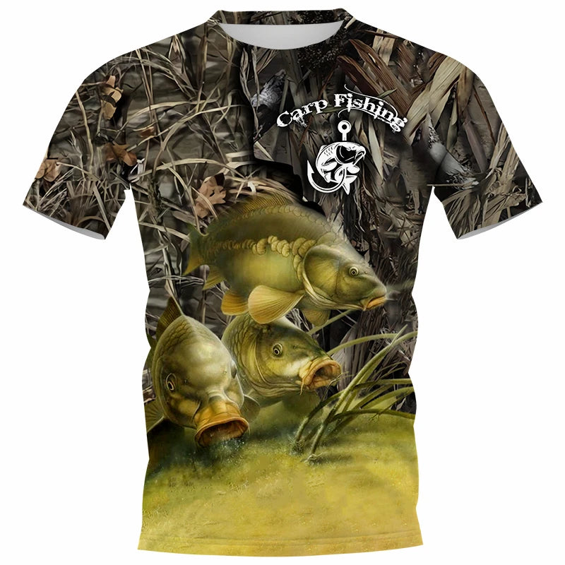 Summer Men's T-shirt Carp Fishing 3D Print T-shirt Men Fashion T-shirts Kids Hip Hop Tops Tees Men's Clothing Y2k Tops Boy
