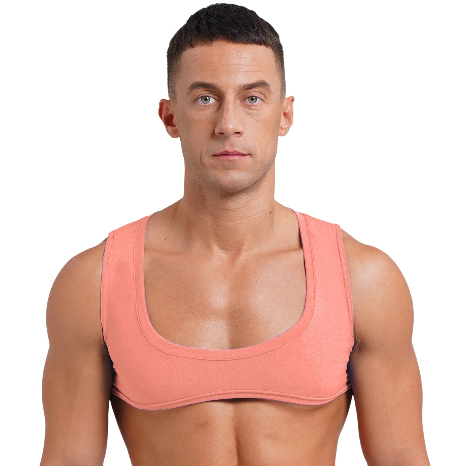Mens Sexy Muscles Showing Off Crop Top Low Scoop Neck Sleeveless Solid Color Tank Top Vest for Bodybuilding Disco Nightclub
