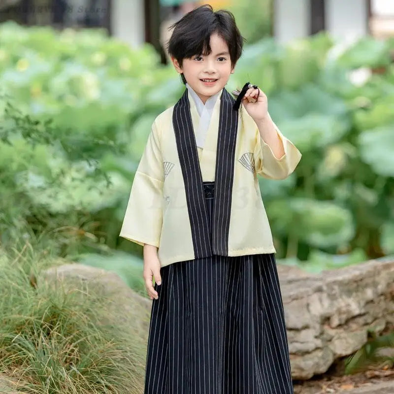 Kids Japanese Traditional Costume Kimono Children's Samurai Clothes Boys Cardigan Kimono Sets Child Stage Performance Clothing