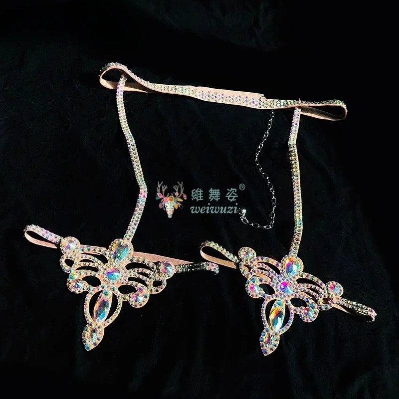 Belly Dance Performance Accessories for Women Senior AB Stones Chain Belt Girl's Luxury Competiton Leg LoopsSuper Sparkling