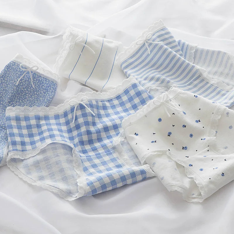 5Pcs/Set Cotton Underwear For Women Female Panties Cute Love Girl's Briefs Mid Waist Seamless Breathable Underpants Lingerie