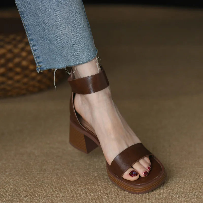 Women's Sports Shoes Beige Hardened Sole Open Toed Sandals Rear Zipper Peep Toe Retro High Heels