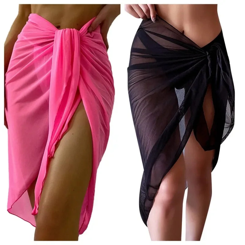 Summer Beach Dress Wrap Sheer Wrap Knot Waist Swimsuit Cover Up Skirt Bikini Wraps Scarf Swimwear Cover Ups Women Bikini Shawls