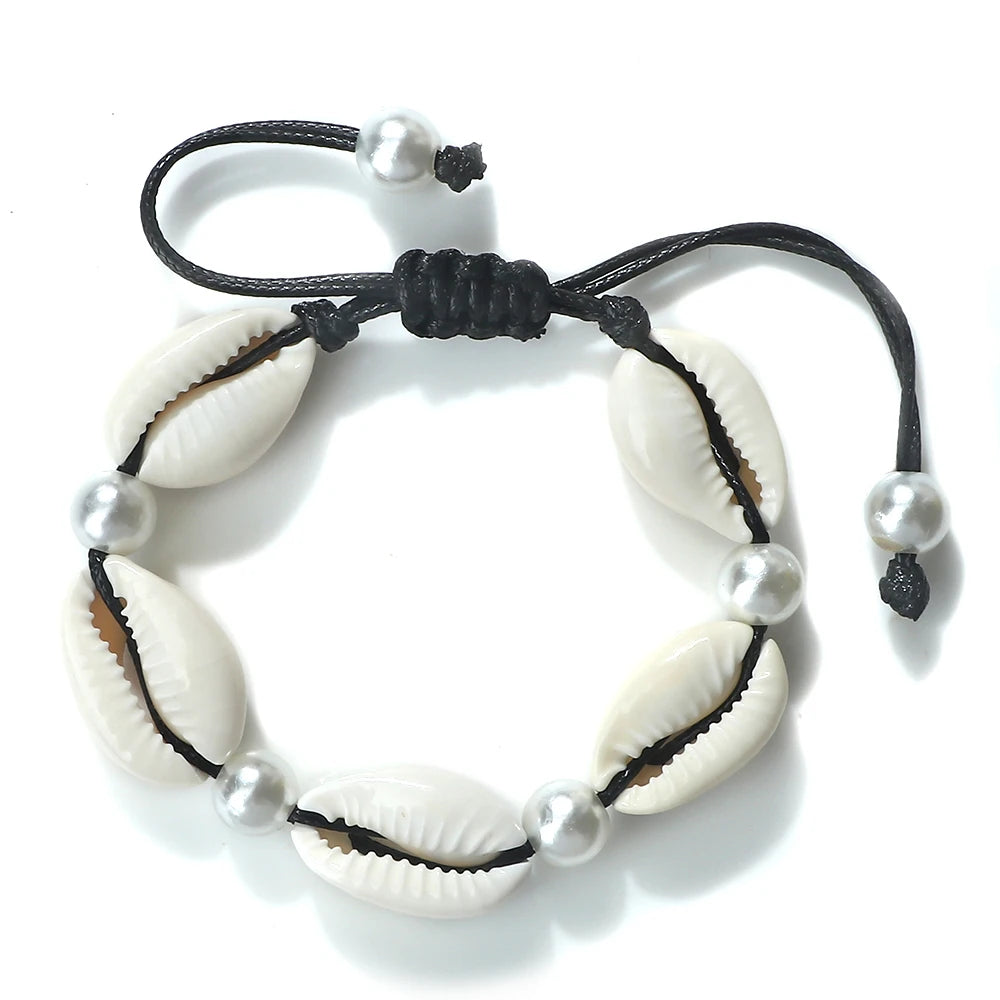 צמידי קרסול צדף לנשים קיץ צמיד יחף חוף אוקיינוס ​​​​צבעוני קשר מתכוונן בוהמי אביזרי תכשיטי מתנות