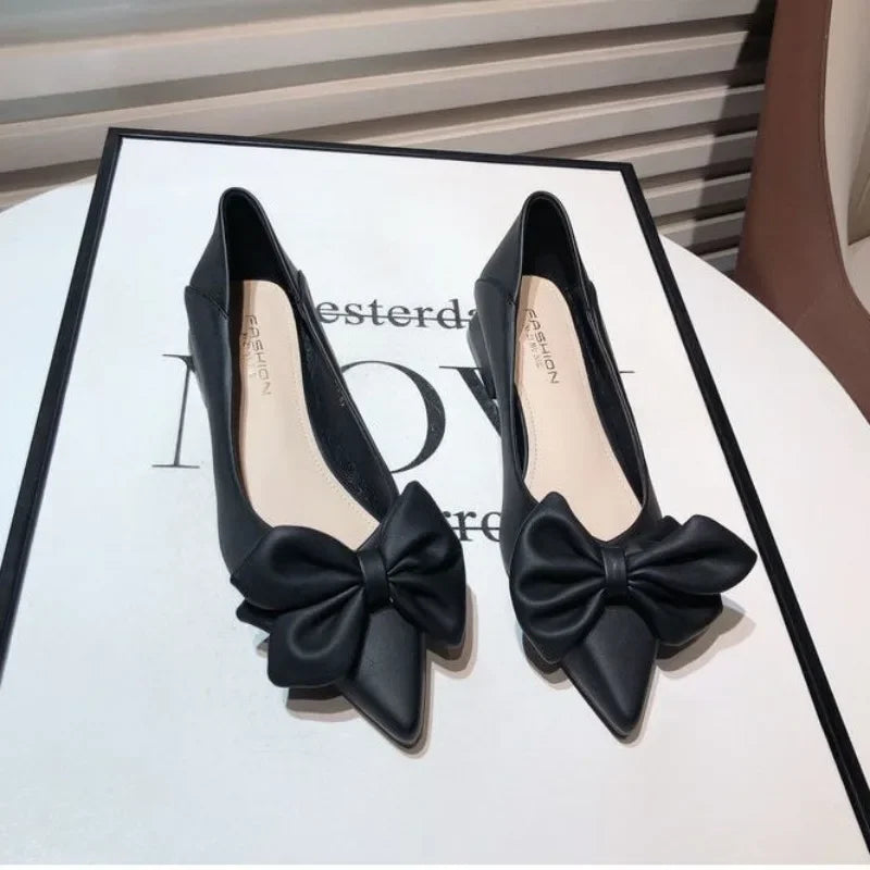 Shoes for Women Low Heel Elegant Woman Pumps Pointed Toe With Bow Fashion Summer 2024 Footwear Discount Shoe Slip On Wholesale