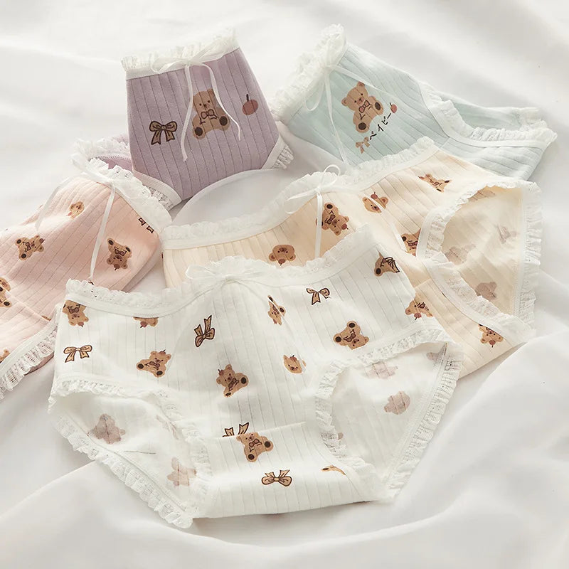 5Pcs/Set Cotton Underwear For Women Female Panties Cute Love Girl's Briefs Mid Waist Seamless Breathable Underpants Lingerie