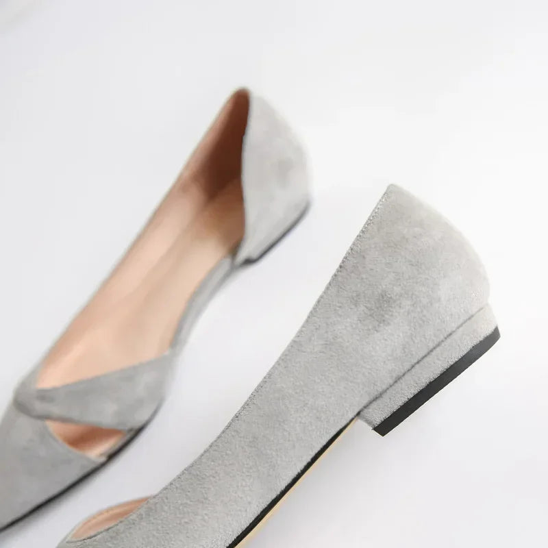 Women Flats Pink Black Pure Color Plus Small Size  35 Large 41 42 43 44 Suede Leather Pointed Toe Office Lady Flat Heel Shoes
