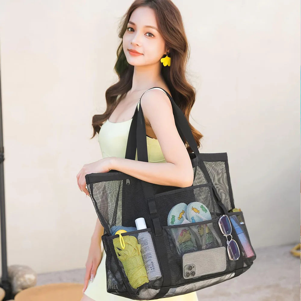 Mesh Beach Bag Waterproof Sandproof - Large Tote Pool Bag for Women Vacation Essentials Beach Accessories