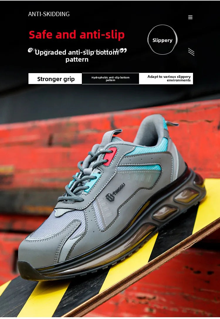 Men's Safety Shoes Steel Toe Soft Soled Women Male Sneakers Lightweight Air Cushion Working Footwears Protection Anti Smashing