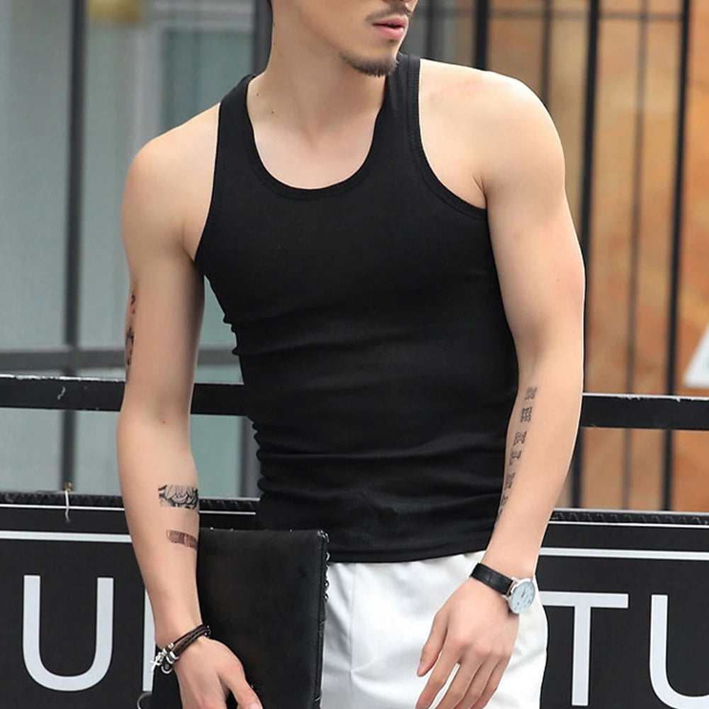 Fashion Men's T-Shirts Tank Tops Undershirt Gym Workout Stringer Fitness T-Shirt Beater Underwear Vest Clothing