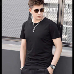 Men's Short Sleeved T-shirt Summer Shirt Large Loose Solid Color Round Neck White T Men's Top