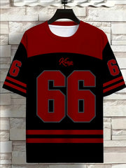Men's Summer Short Sleeve No. 66 Striped Men's Casual Street Style Polyester Round Neck Fashion T-shirt