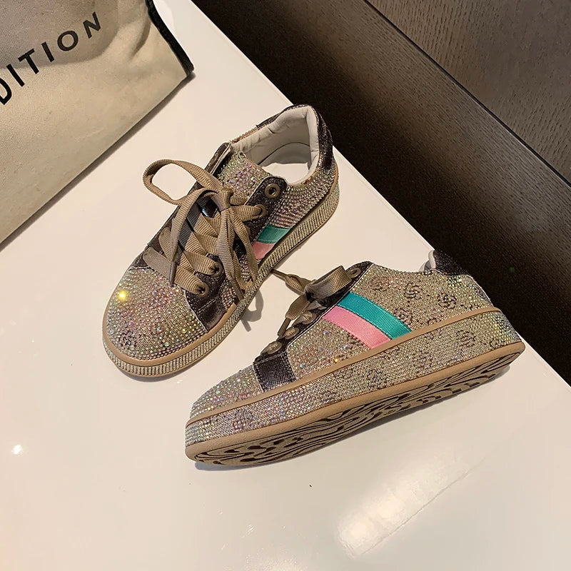 Shoes for Women 2025New Rhinestone Womens Sneaksers Diamond Breathable Luxury Casual Thick Bottoms Dad Sports Shoe Zapatos Mujer