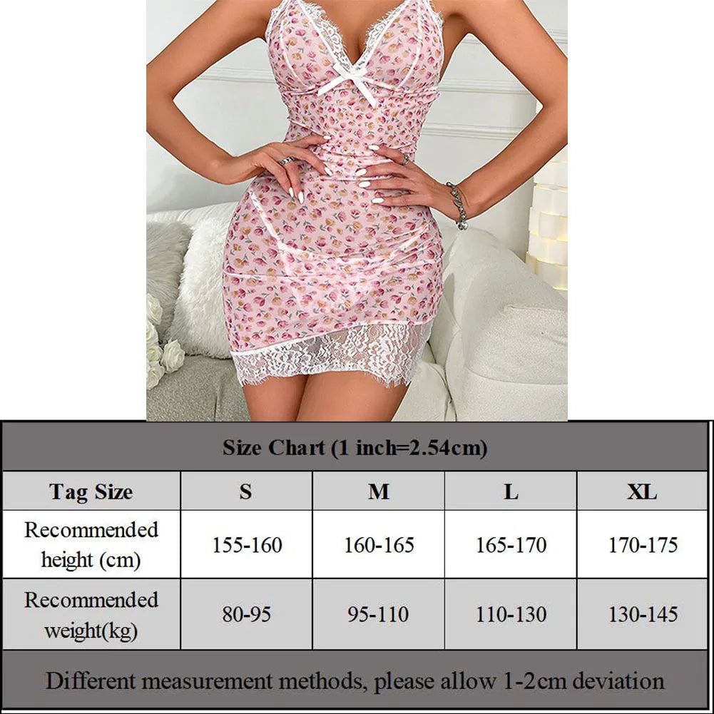 Sexy Women Elastic Lingerie V-neck Sleeveless Lace Dress Comfortable Female See-through Pajamas Nightdress Breathable Underwear