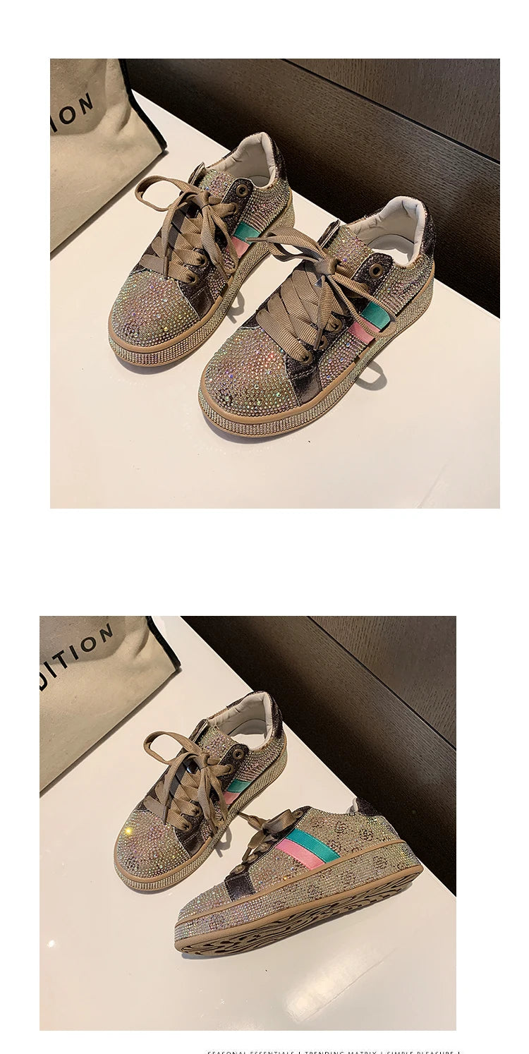 Shoes for Women 2025New Rhinestone Womens Sneaksers Diamond Breathable Luxury Casual Thick Bottoms Dad Sports Shoe Zapatos Mujer
