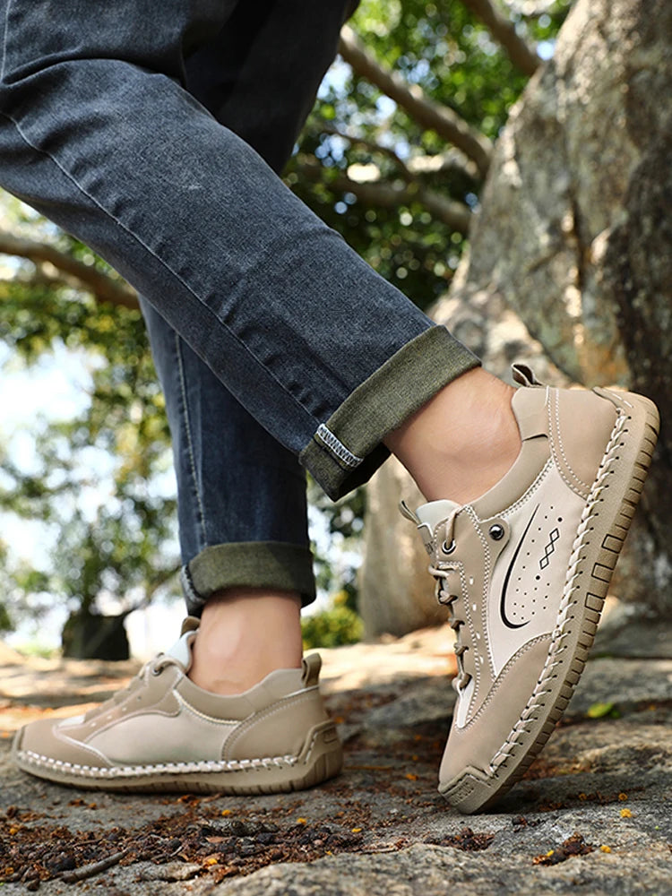 Men's business casual shoes with hand-stitched minimalist style