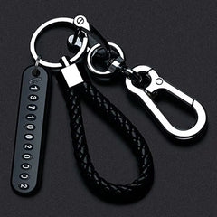 Trendy DIY Mobile Phone Number Plate Pendant Keychain for Men Punk Simple Woven Leather Rope Anti-lost Car Key Chain Accessories