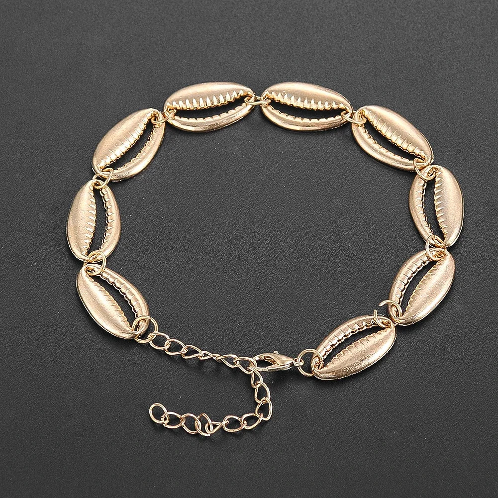 Bohemian Alloy Sea Shell Beads Bracelet for Women Adjustable Rope Bangle Ocean Wristband Statement Summer Beach Jewelry Gifts