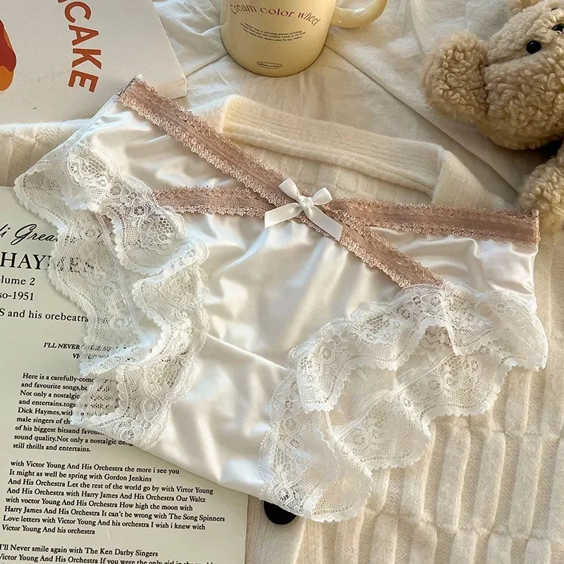 French Lace Underwear Pure Cotton Crotch Satin Sexy Triangle Panties Women's Innerwear Comfortable Breathable Ladies Briefs