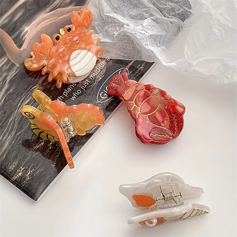 Acetate Ocean Animal Hair Clips for Women Non-Slip Summer Beach Accessories Crab Starfish Whale Multi-Pack Gifts