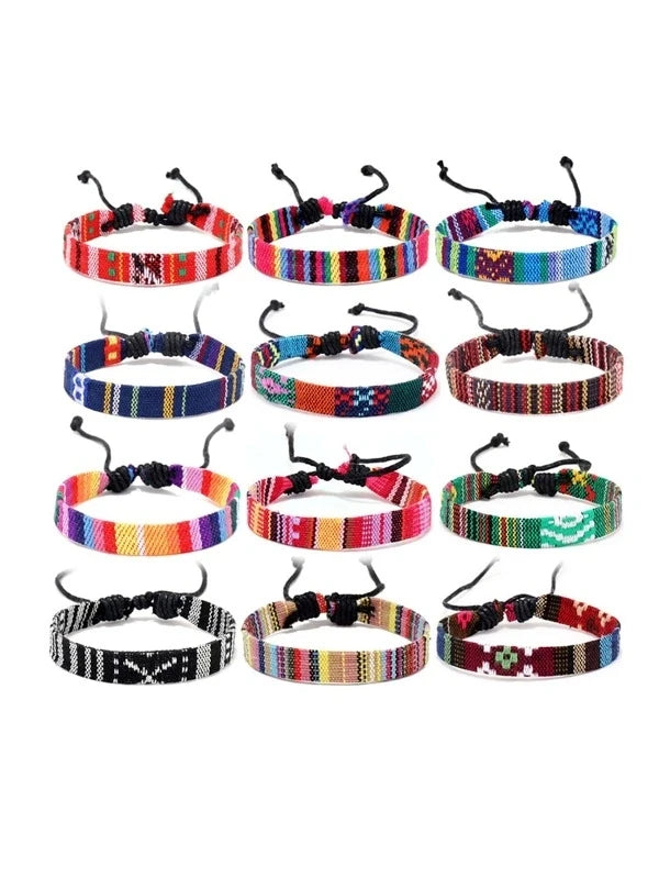12 Boho Surfer Beach Bracelet Set Men & Women Braided Boho Summer Bracelets Handmade Festival Jewelry