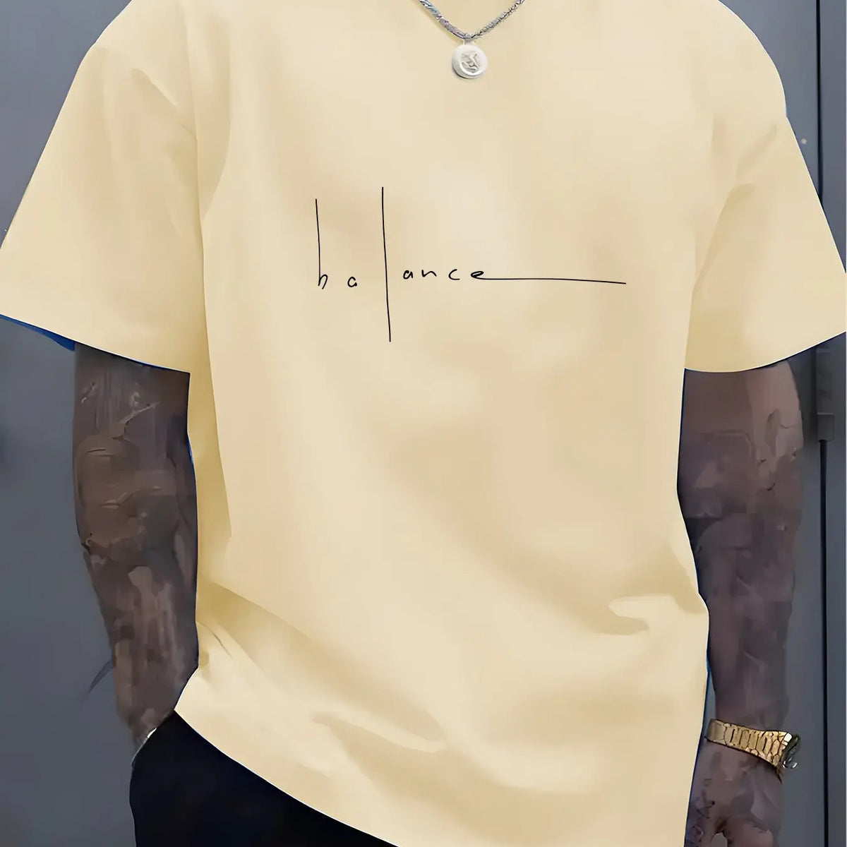 Men's summer  pure cotton fashionable casual sports loose trend balance letter print round neck short sleeved T-shirt top