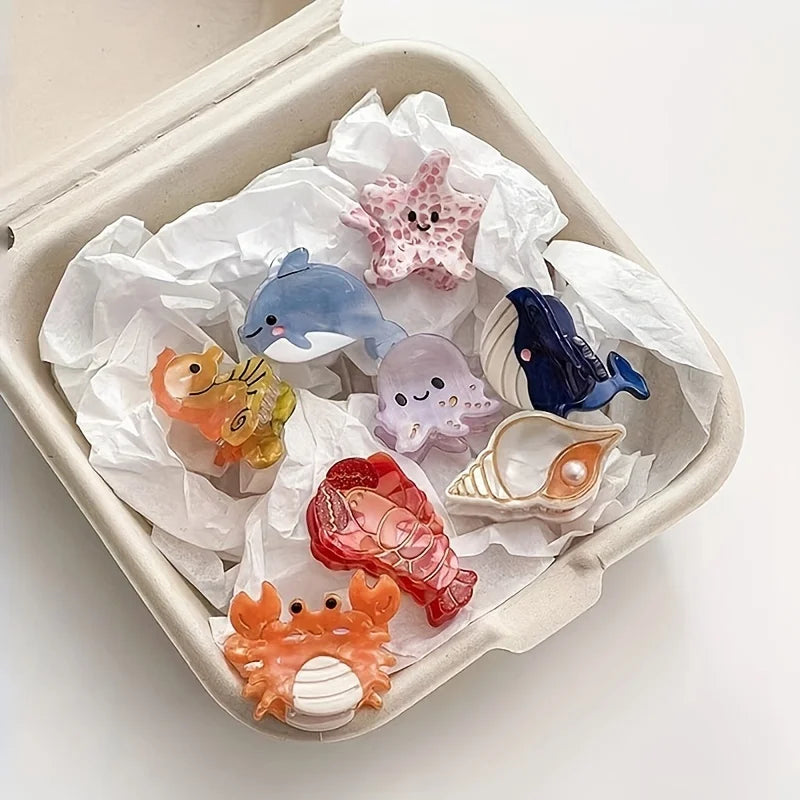 Acetate Ocean Animal Hair Clips for Women Non-Slip Summer Beach Accessories Crab Starfish Whale Multi-Pack Gifts