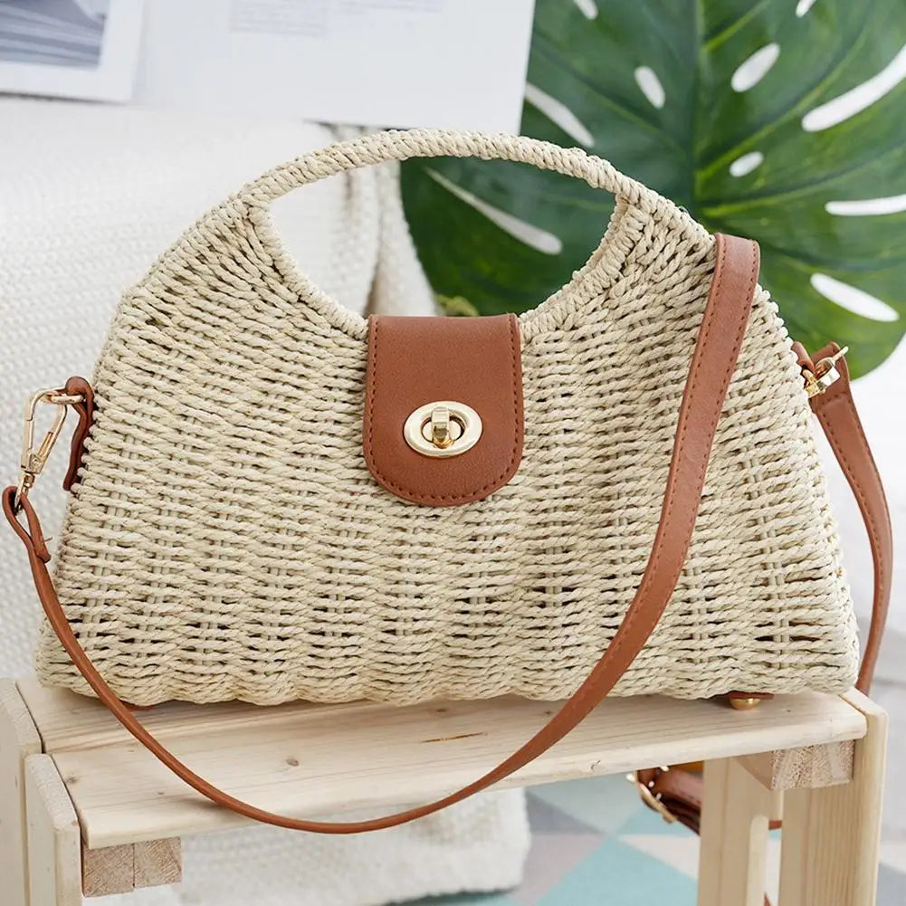 Bohemian Beach Bag For Women Vintage Woven Straw Tote, Summer Crossbody Sling & Shoulder Bag, Boho Seaside Vacation Purse