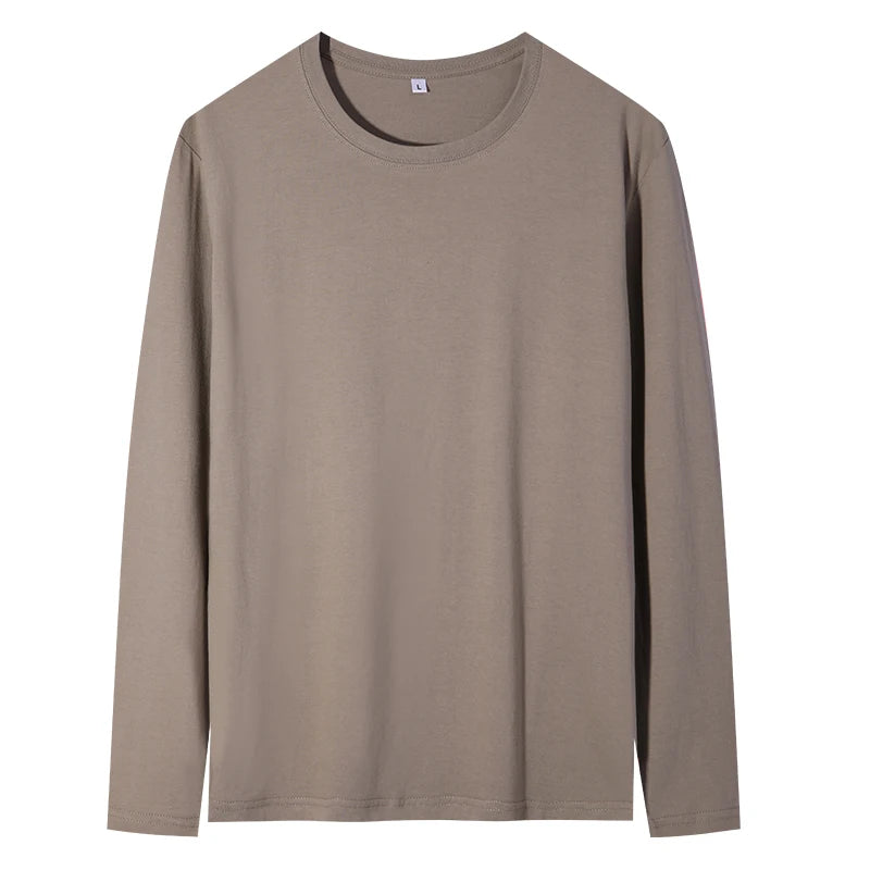 2025 Spring Summer Mens O-Neck T-Shirt Long Sleeve T Shirt Male Solid Tshirt Man Clothing Breathable Men Tops Tees