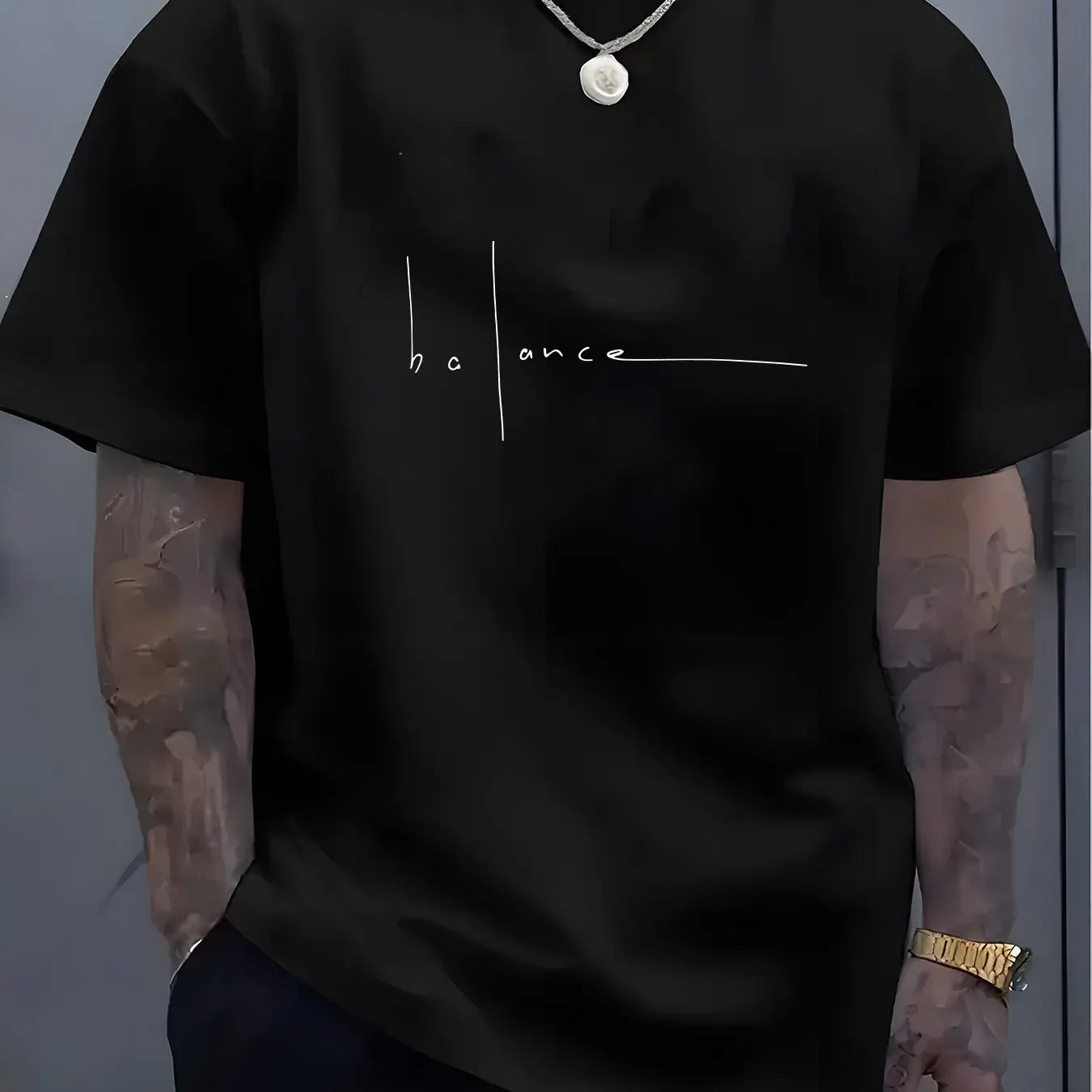Men's summer  pure cotton fashionable casual sports loose trend balance letter print round neck short sleeved T-shirt top