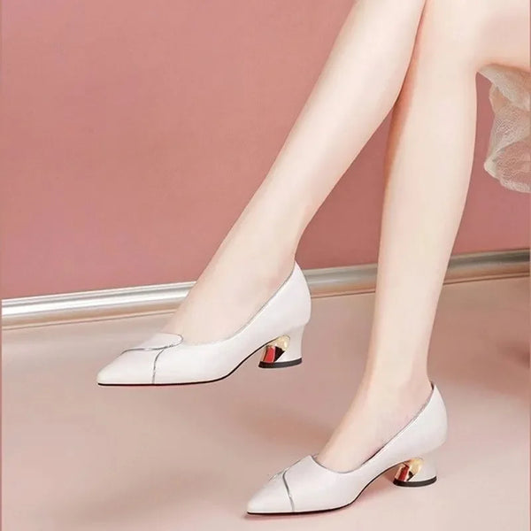 Cresfimix Damenmode, süße, spitz zulaufende beigefarbene Frühlings-Slipper mit quadratischem Absatz, klassische Damen-Business-Pumps ab509