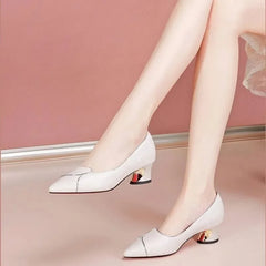 Cresfimix women fashion sweet pointed toe beige spring slip on square heel shoes lady classic office career work pumps ab509