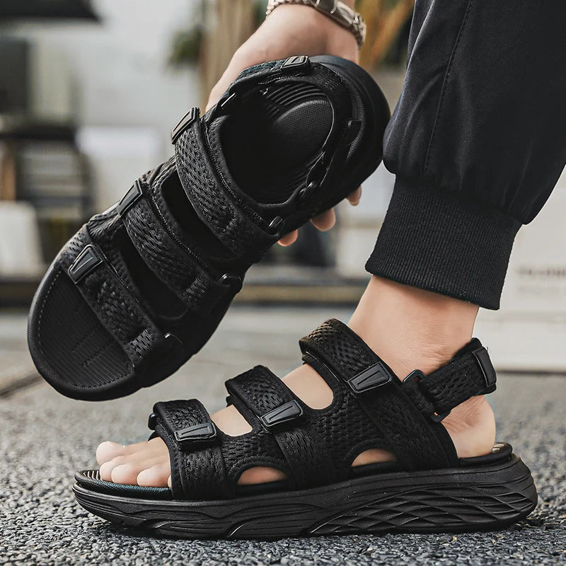 Sandals and casual shoes for men in summer, classic black breathable comfortable thick sole hot selling and explosive thick sole