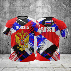 Russia Men's T-shirts Casual Loose Round Neck Russian Flag Short Sleeved Tops Tees Men's Clothing Oversized T-shirt Streetwear