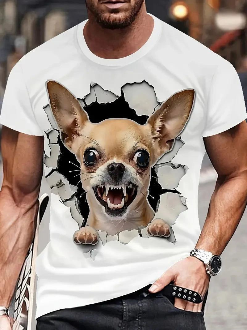 White funny men's T-shirt cartoon 3D printing summer casual short sleeved pullover fashionable T-shirt outdoor men's clothing