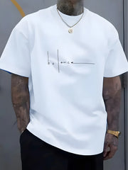 Men's summer  pure cotton fashionable casual sports loose trend balance letter print round neck short sleeved T-shirt top
