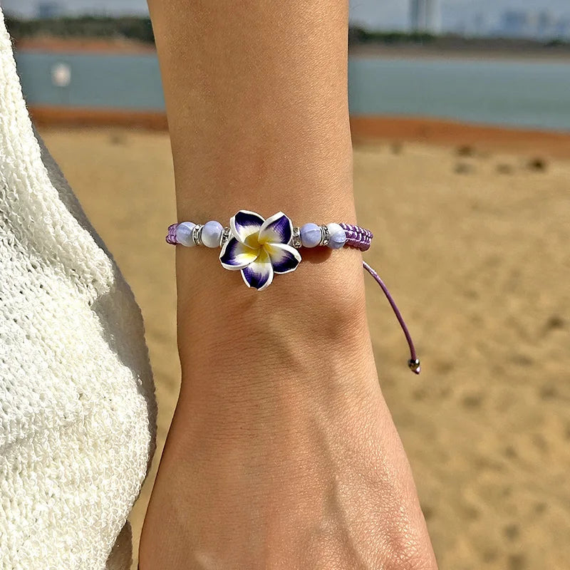 צמידי הוואי לנשים בוהמי ארוג פרח טרופי צמידי פרחים בעבודת יד צמה קיץ חוף בנות תכשיטי אביזרים