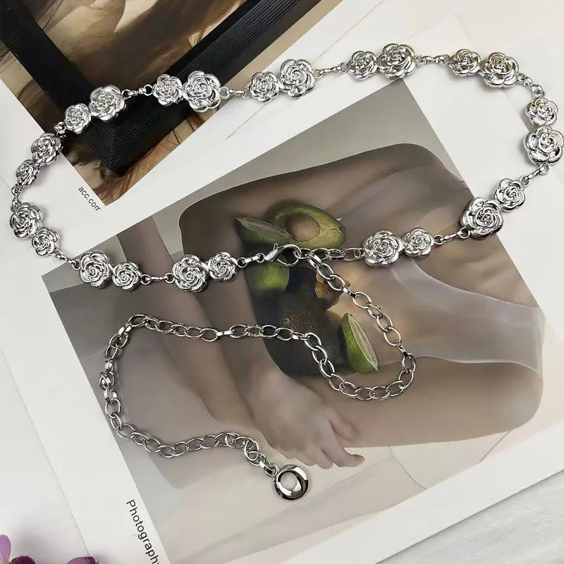 Waist chain accessories for women's metal flower chain versatile belt decorative skirt suit waistband chain