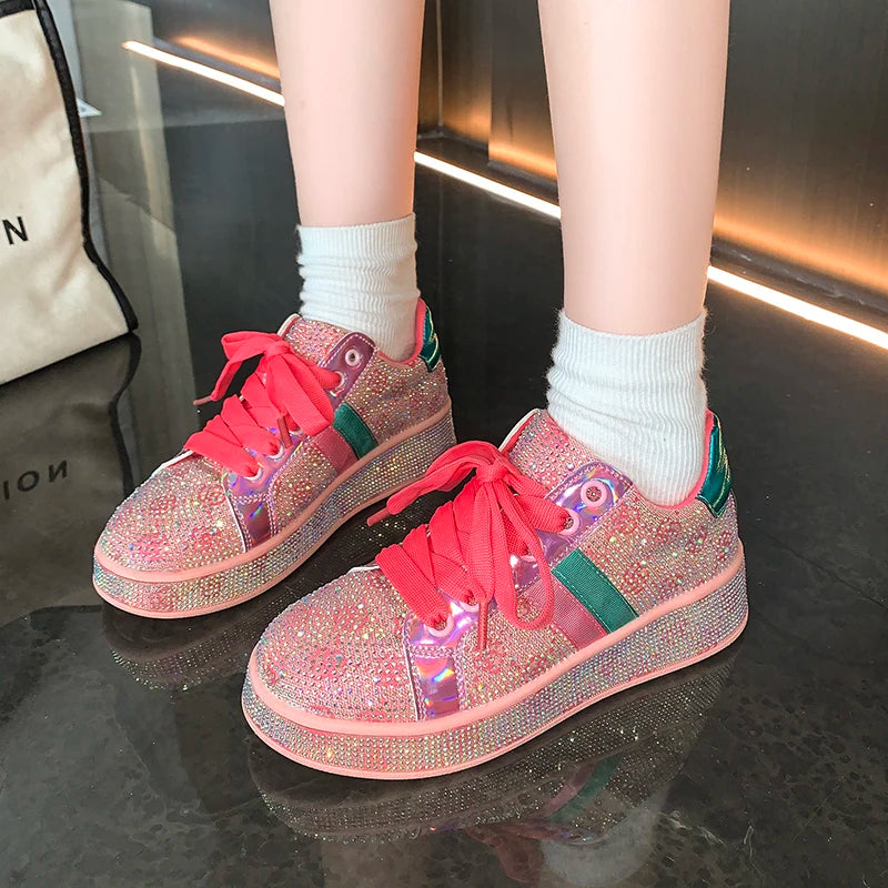 Shoes for Women 2025New Rhinestone Womens Sneaksers Diamond Breathable Luxury Casual Thick Bottoms Dad Sports Shoe Zapatos Mujer