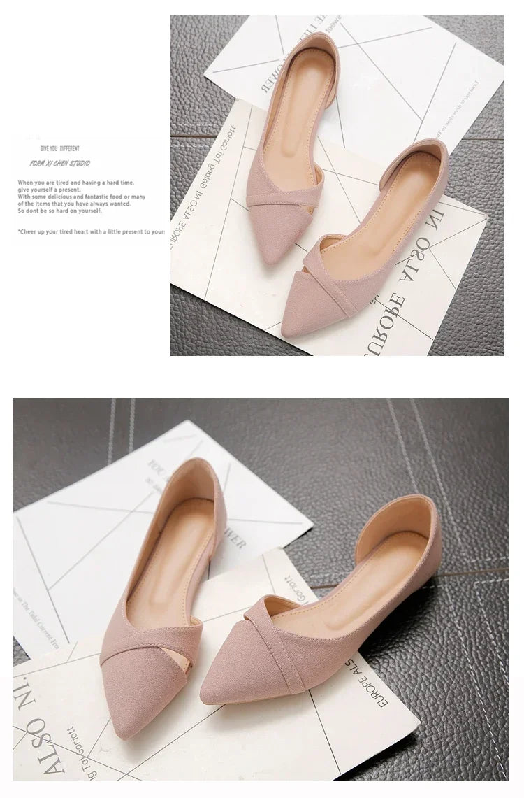 Women Flats Pink Black Pure Color Plus Small Size  35 Large 41 42 43 44 Suede Leather Pointed Toe Office Lady Flat Heel Shoes