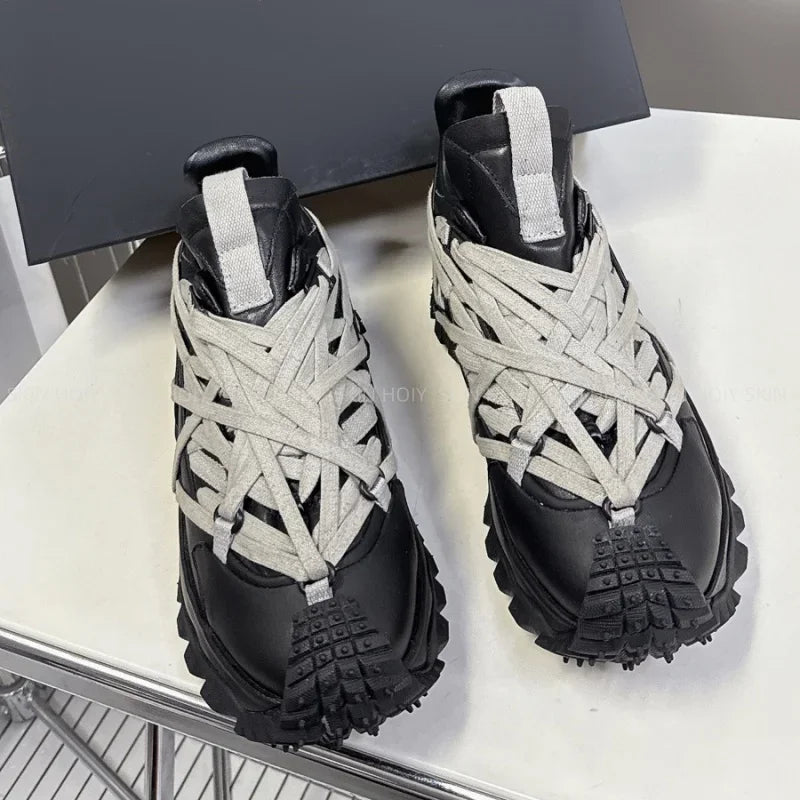 2025 New Platform Sneakers Women  Men  Casual Shoes  Leather Round Toe  lace up Runners Shoes 35-46 Women's Sports Shoes
