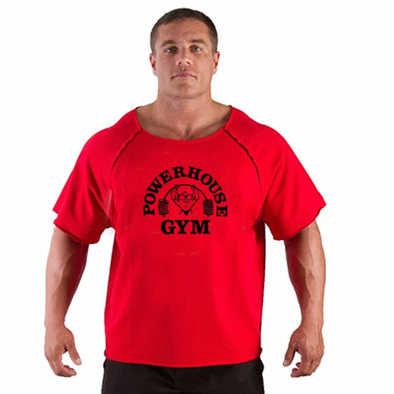 New Hot Sale Men Printed T Shirts Breathable Loose Running Shirt Cotton Tees Bodybuilding Singlet Fitness GYM POWERHOUSE T Shirt