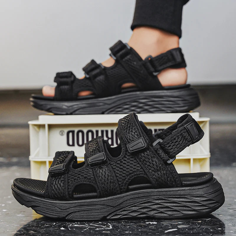Sandals and casual shoes for men in summer, classic black breathable comfortable thick sole hot selling and explosive thick sole